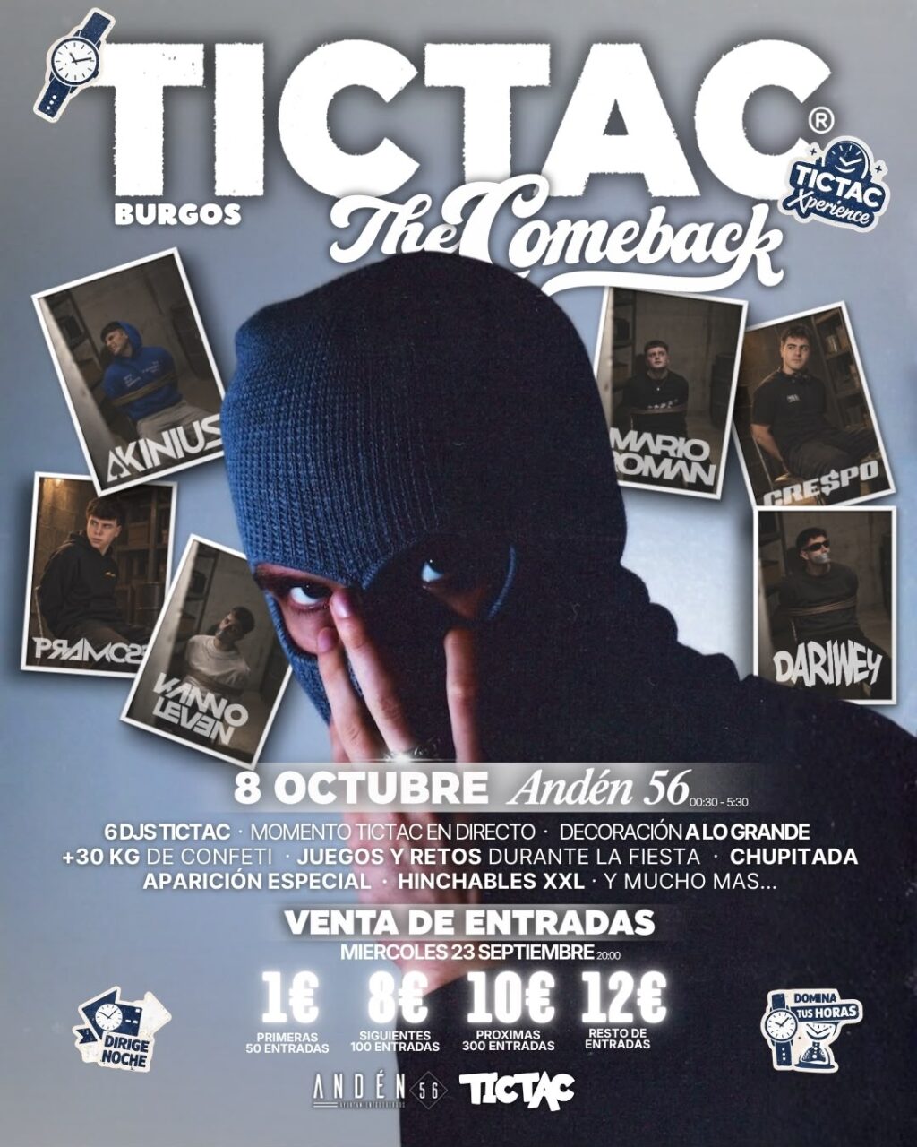 TIC TAC THE COMEBACK, fiesta universitaria en Burgos, 8 de octubre en Sala Andén 56